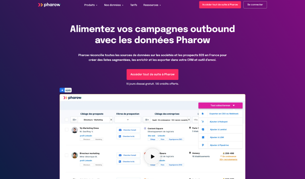 Pharow avis base de données B2B